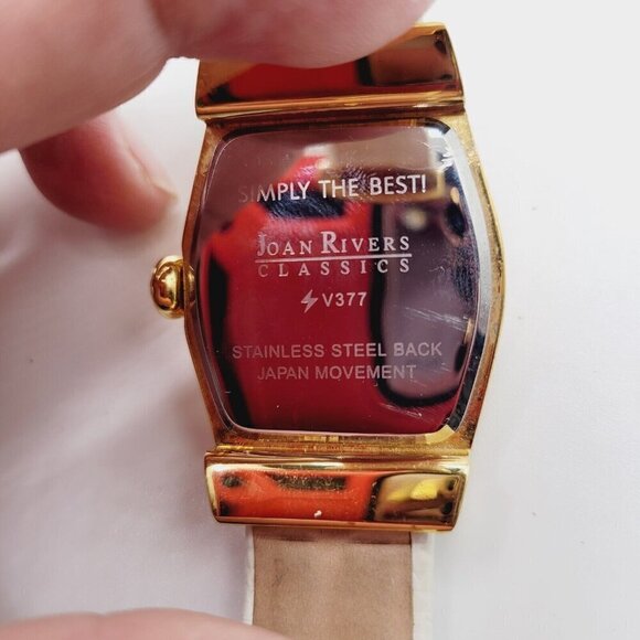 Joan Rivers Quartz Cuff Watch White Genuine Leather Band Gold Tone - Picture 11 of 11